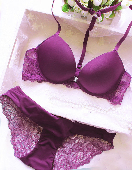 Online discount shop Australia - Buckle small chest women's underwear bra push up lace sexy thin adjustable set