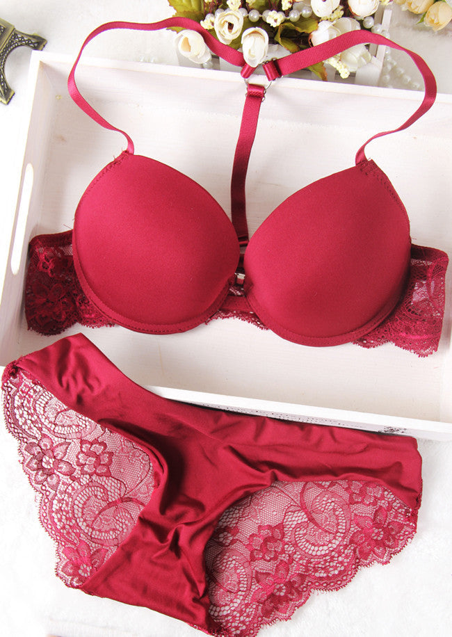 Online discount shop Australia - Buckle small chest women's underwear bra push up lace sexy thin adjustable set