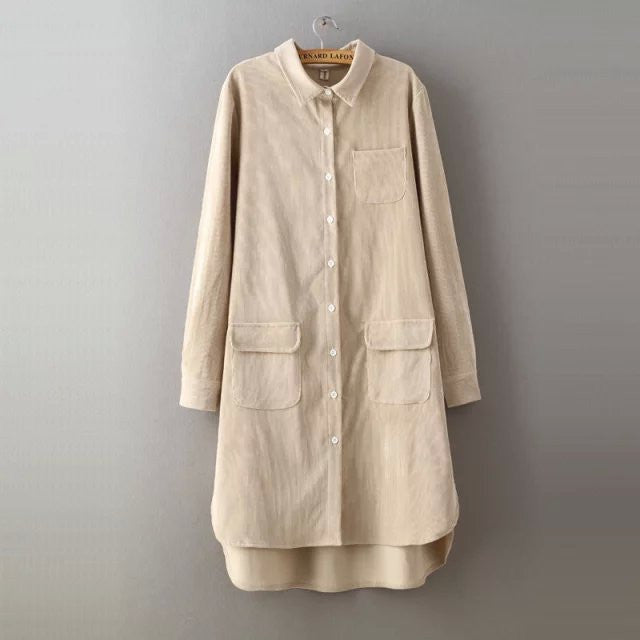 Women Long Blouse Solid Loose Corduroy Long Sleeve All Match Shirt Dress