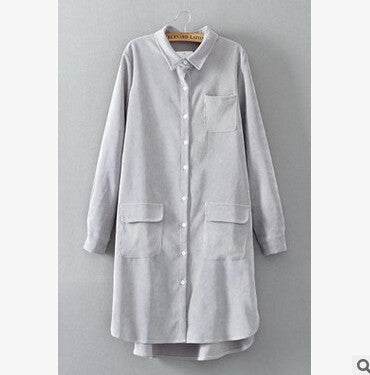 Women Long Blouse Solid Loose Corduroy Long Sleeve All Match Shirt Dress