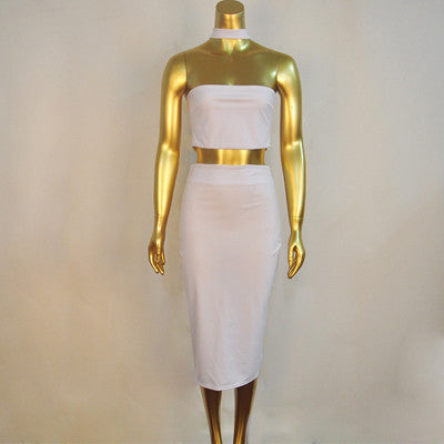 Online discount shop Australia - 2 Piece Set Summer Dress Black White Strapless Sexy Bandage Bodycon Party Dresses Sleeveless Halter Dress Women Off Shouder