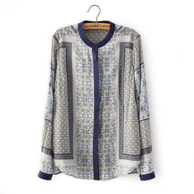 Women Shirts Long Sleeve Blouse Casual Totem Print Shirt Ladies Puls Size Tops
