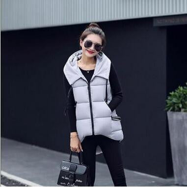Short Front Long Back Women Vest Waistcoat Down Cotton Hooded Sleeveless Jacket Vest Female
