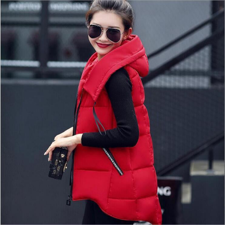 Short Front Long Back Women Vest Waistcoat Down Cotton Hooded Sleeveless Jacket Vest Female