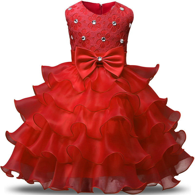 Online discount shop Australia - Girl Dress Princess Christmas Lace Kids Christening Events Party Wear Dresses For Girls Children Baby Red Clothes