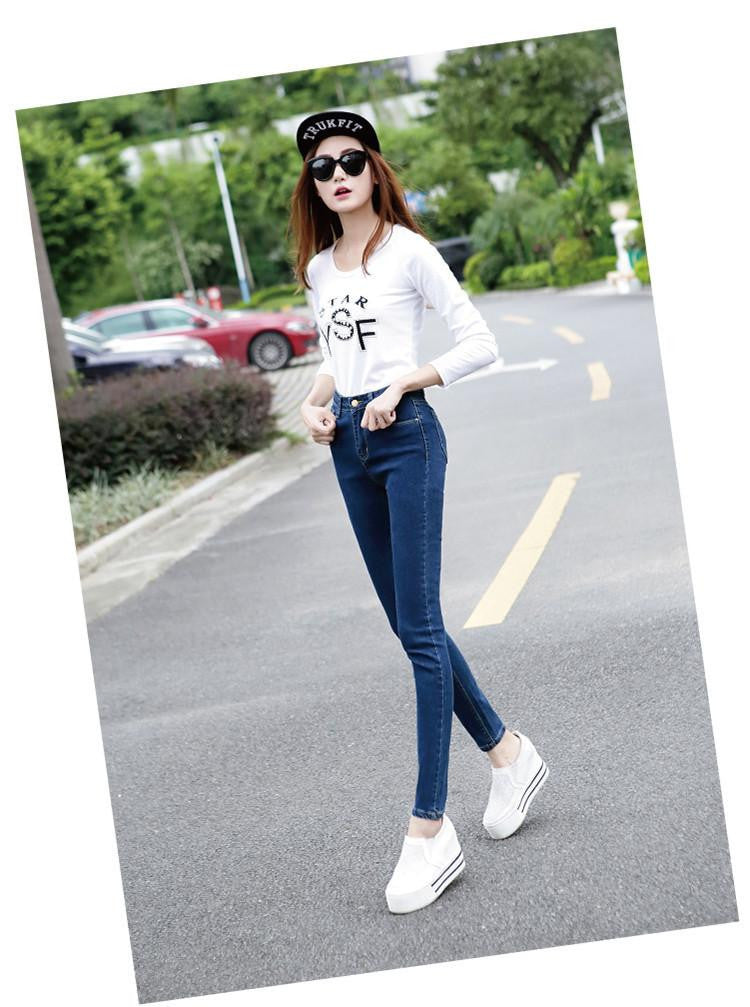 Women's Pants Fashion Pencil Pants Length High Waist Femal Solid Denim Full Pants Plus Size Trousers