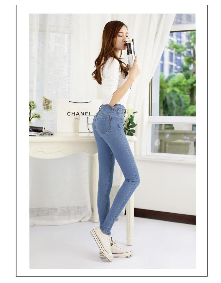 Women's Pants Fashion Pencil Pants Length High Waist Femal Solid Denim Full Pants Plus Size Trousers