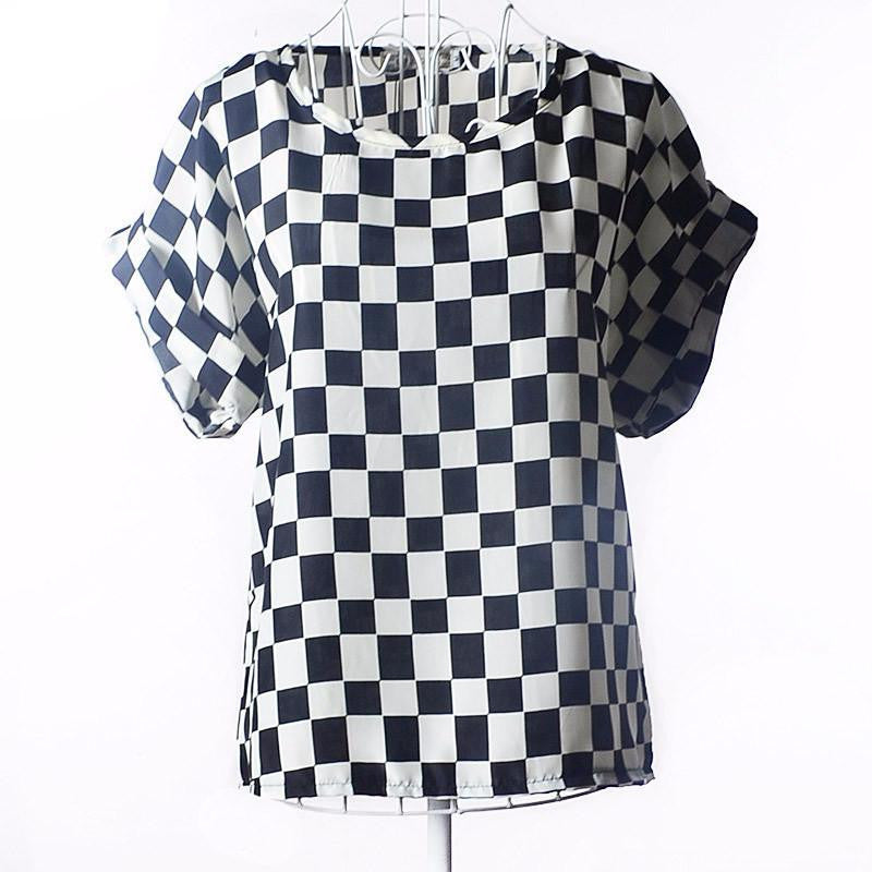 Tribal Bird Plaid Print Batwing Short Sleeve Chiffon Blouses Women Fashion Ladies White Shirt Tunic Tops
