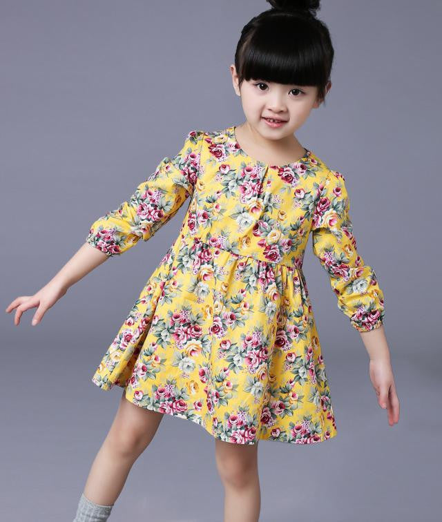 Online discount shop Australia - 2-8 Ages Girls Dress Casual Long Sleeves Flower Princess Girl Dresses Toddler Girl Clothing