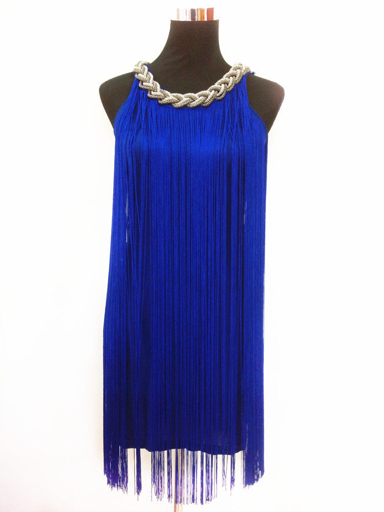 Online discount shop Australia - GREAT GATSBY OMBRE METAL HALTER-NECK BLACK FRINGE BEADED 1920S FLAPPER CHARLESTON DRESS