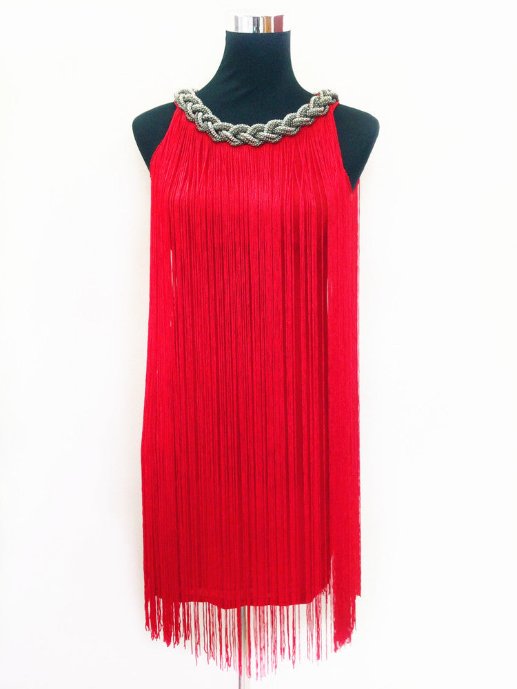 Online discount shop Australia - GREAT GATSBY OMBRE METAL HALTER-NECK BLACK FRINGE BEADED 1920S FLAPPER CHARLESTON DRESS