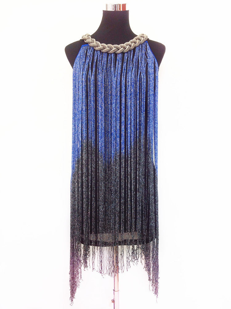 Online discount shop Australia - GREAT GATSBY OMBRE METAL HALTER-NECK BLACK FRINGE BEADED 1920S FLAPPER CHARLESTON DRESS