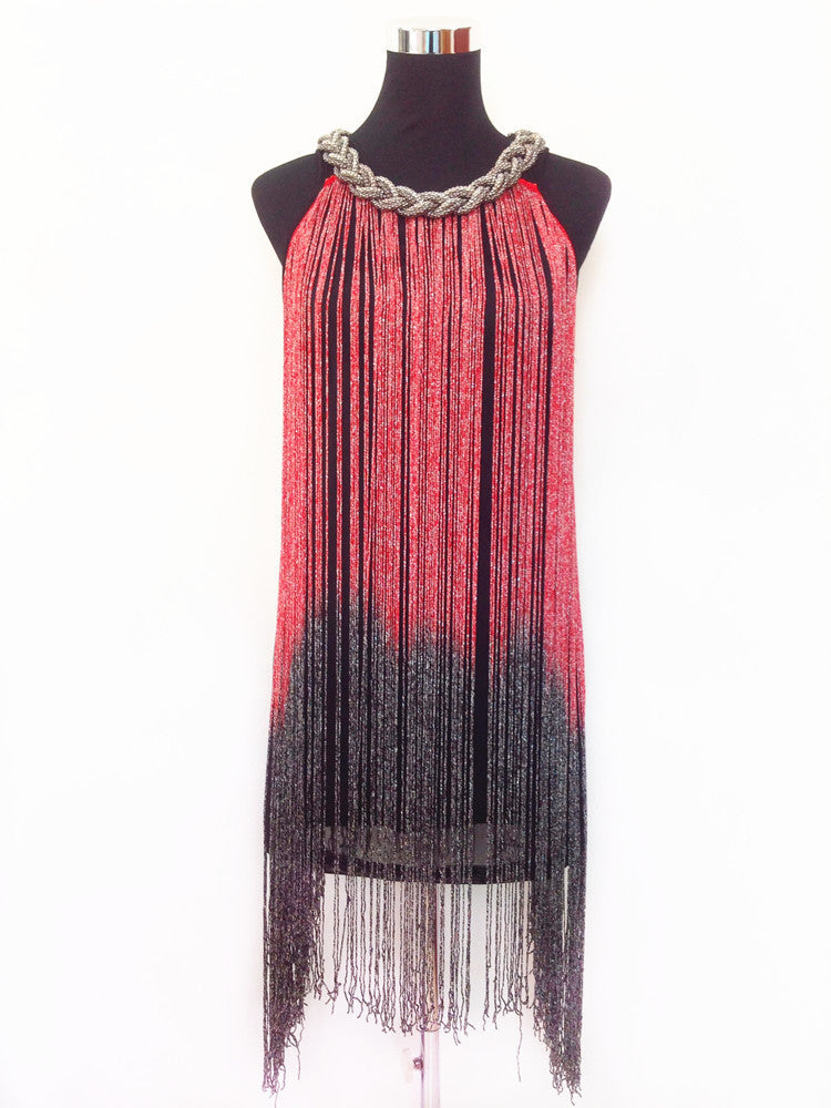 Online discount shop Australia - GREAT GATSBY OMBRE METAL HALTER-NECK BLACK FRINGE BEADED 1920S FLAPPER CHARLESTON DRESS