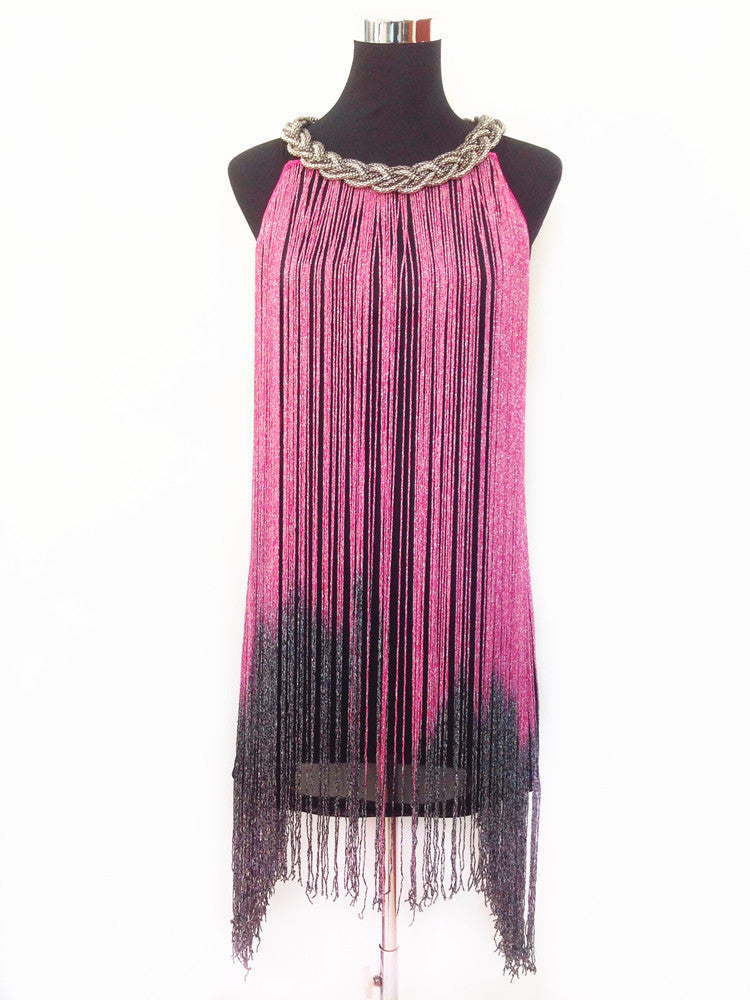 Online discount shop Australia - GREAT GATSBY OMBRE METAL HALTER-NECK BLACK FRINGE BEADED 1920S FLAPPER CHARLESTON DRESS