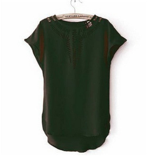 Online discount shop Australia - Fashion Ladies Blouses Batwing Sleeve Chiffon Hollow Out Ladies Blouses Elegant Clothing