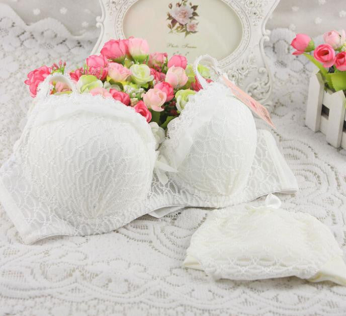Online discount shop Australia - 100% Cotton new push up women bra set cute 32 34 36 A B C cup young girl sexy lace cotton underwear suit