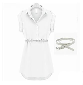 Women Dress V-Neck Short A-Line Solid Plus Size Chiffon Casual Dress For Beach Office With Belt