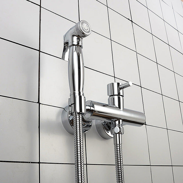 Hot & Cold Mixer Toilet Bidet Sprayer Kit. Black & Brushed Gold & Chrome Wall Mounted Bidet Faucet Brass Women Flusher