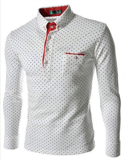 Online discount shop Australia - Men Solid Polo Shirt Quality Brand Polka Dot Slim Fit Long Sleeve Casual Polo Men Camisa Polo