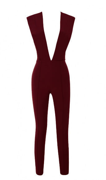 Online discount shop Australia - New Arrivals Gray Deep v Fitted Sexy Bodycon Jumpsuit Nightclub Women Blue Burgunday Rosy 10 Colors Available