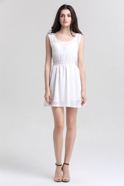 Online discount shop Australia - BEFORW Brand New Sexy Womens Dresses Slim Sleeveless Hollow White Women Summer Dress Lady Chiffon Dresses Vestidos Casual