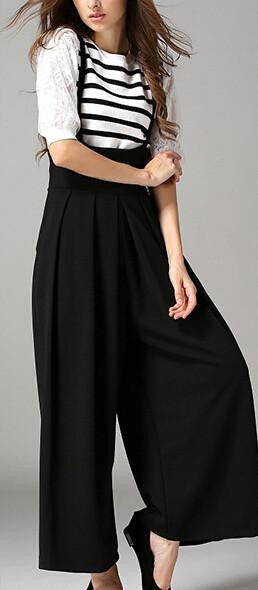 Women Wide Leg Pants With Strap Ankle-Length Loose Pants Female Euro Style High Waist Ladies Pant Pantalones