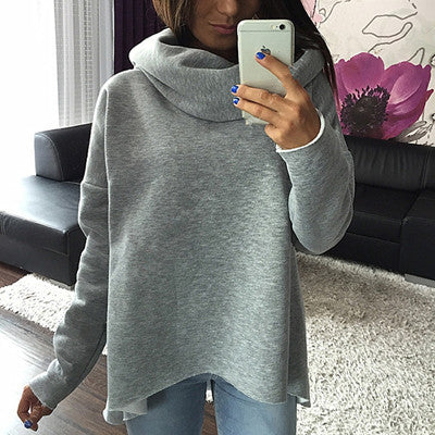 Online discount shop Australia - Fashion Casual Solid Hoodies Scarf Collar Long Sleeve Blouse Women Tops