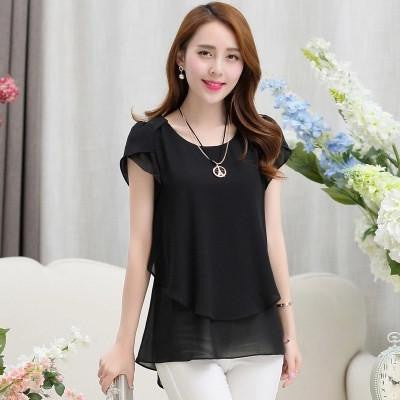 Women Style Short Sleeve Chiffon Ruffle Plus Size Fashion Clothing Ladies Tops