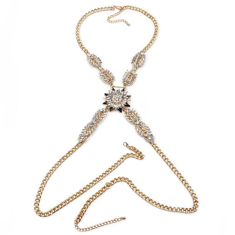 ZA Long Body Chain DIY Handmade Luxury Blue Red Gem Fashion Crystal Necklace Pendant Set Statement Vacation