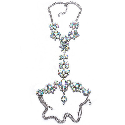 ZA Long Body Chain DIY Handmade Luxury Blue Red Gem Fashion Crystal Necklace Pendant Set Statement Vacation