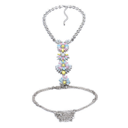 ZA Long Body Chain DIY Handmade Luxury Blue Red Gem Fashion Crystal Necklace Pendant Set Statement Vacation