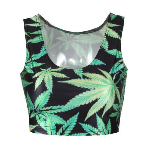 Women t-shirt hemp fimble leaf Print Crop top Fashion saxy brand vest