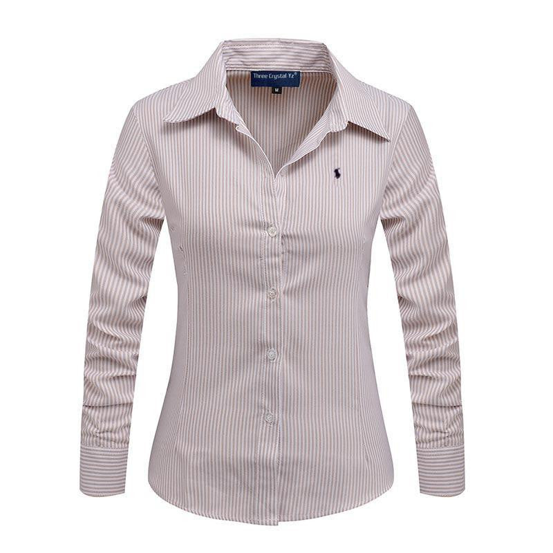 Women Long Sleeve Pure Color Striped Blouses Turn Down Collar Casual High Street Woman Fashion Shirts Feminino