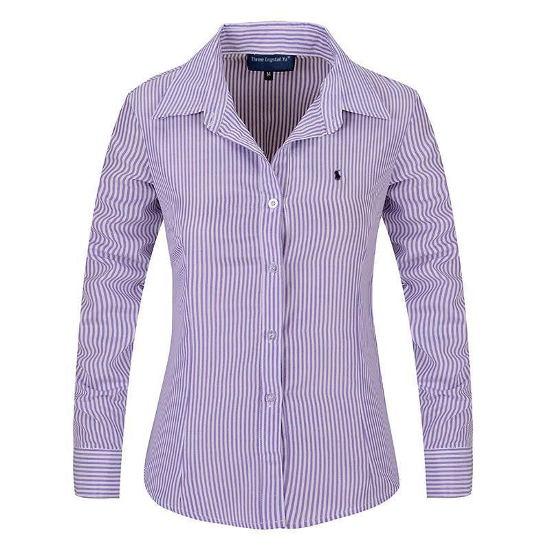 Women Long Sleeve Pure Color Striped Blouses Turn Down Collar Casual High Street Woman Fashion Shirts Feminino