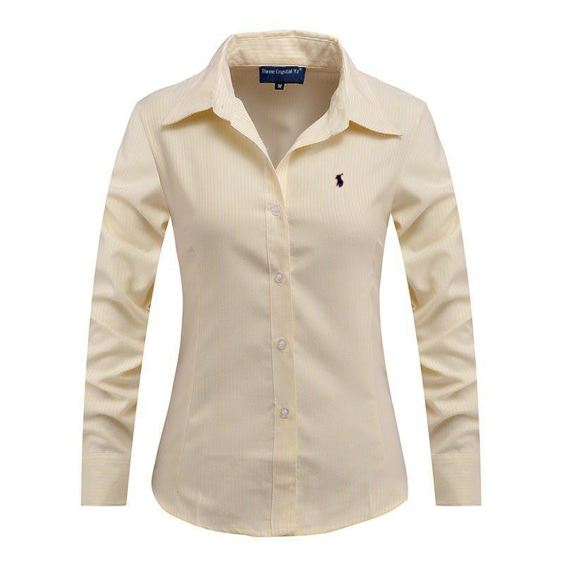 Women Long Sleeve Pure Color Striped Blouses Turn Down Collar Casual High Street Woman Fashion Shirts Feminino