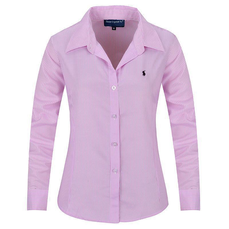 Women Long Sleeve Pure Color Striped Blouses Turn Down Collar Casual High Street Woman Fashion Shirts Feminino
