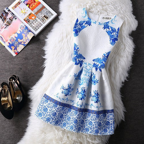 Online discount shop Australia - Fashion Women Summer Autumn Casual Vintage Vest Party Dress Floral Printed Princess Sleeveless Slim Dresses Clothing Vestidos
