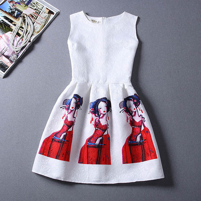Online discount shop Australia - Fashion Women Summer Autumn Casual Vintage Vest Party Dress Floral Printed Princess Sleeveless Slim Dresses Clothing Vestidos