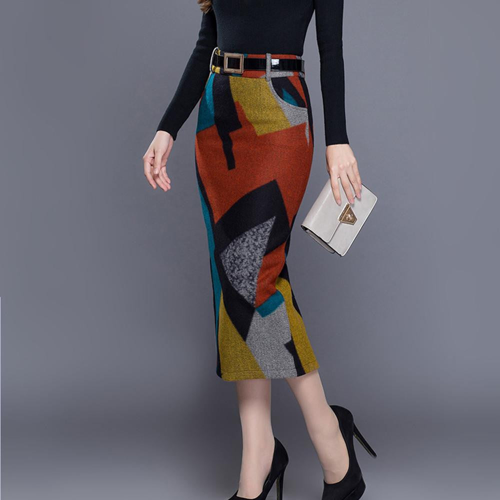 women's large size woolen skirt female high waist Slim was thin long skirt ladies office wild casual skirts