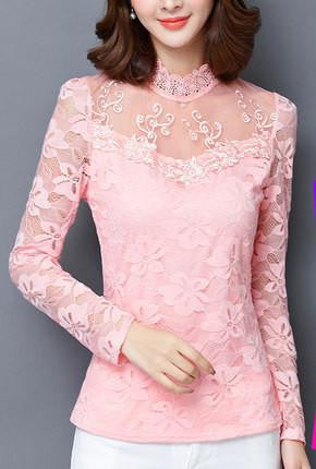 women lace long Sleeve Turtleneck thin female pullover black white tops