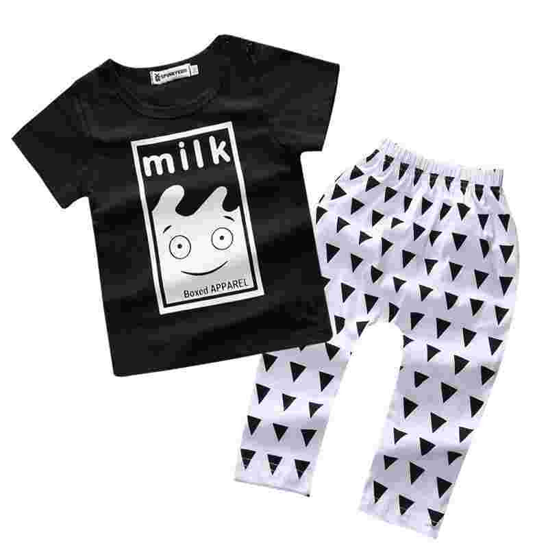 OneToo New kids baby summer sets newborn cotton short sleeved dots monster cutce cartoon T-shirt + pants children suit 0-3Y 1079 - CelebritystyleFashion.com.au online clothing shop australia