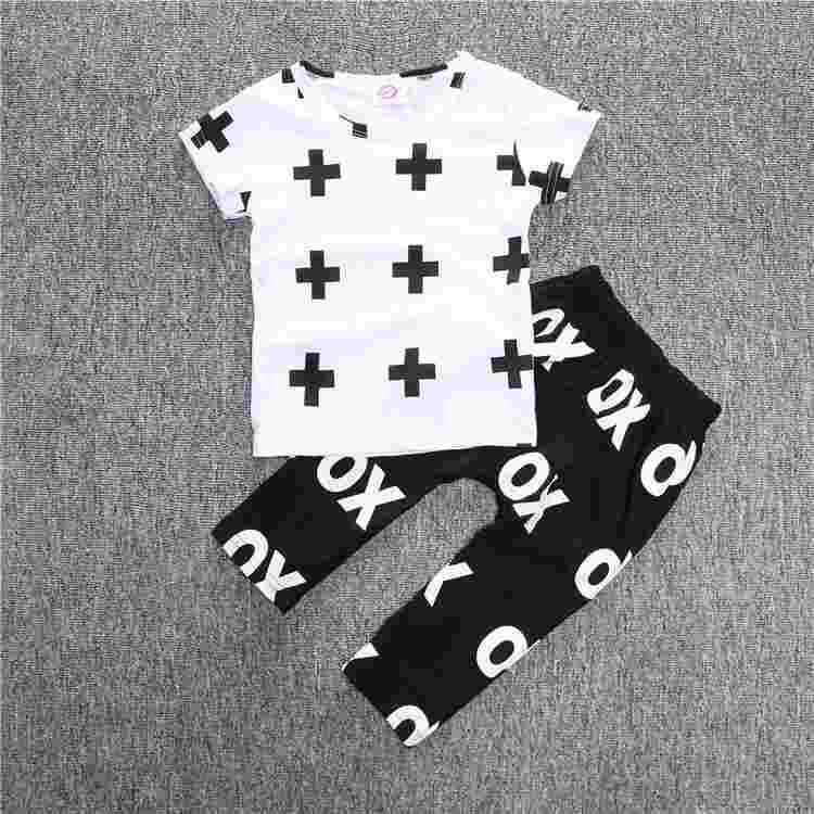 OneToo New kids baby summer sets newborn cotton short sleeved dots monster cutce cartoon T-shirt + pants children suit 0-3Y 1079 - CelebritystyleFashion.com.au online clothing shop australia