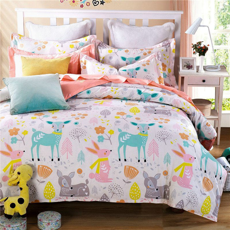 Online discount shop Australia - cartoon duvet cover sets 3pc bedding set 3pcs for children' bedroom colorful deer twin full queen single size