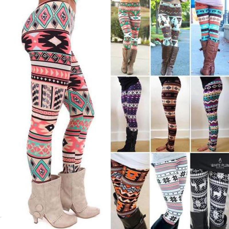 Women Xmas Snowflake Reindeer Knitted Leggings Skinny Pencil Pants