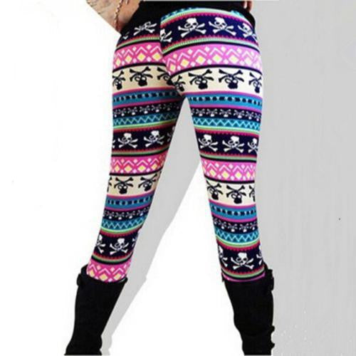 Women Xmas Snowflake Reindeer Knitted Leggings Skinny Pencil Pants