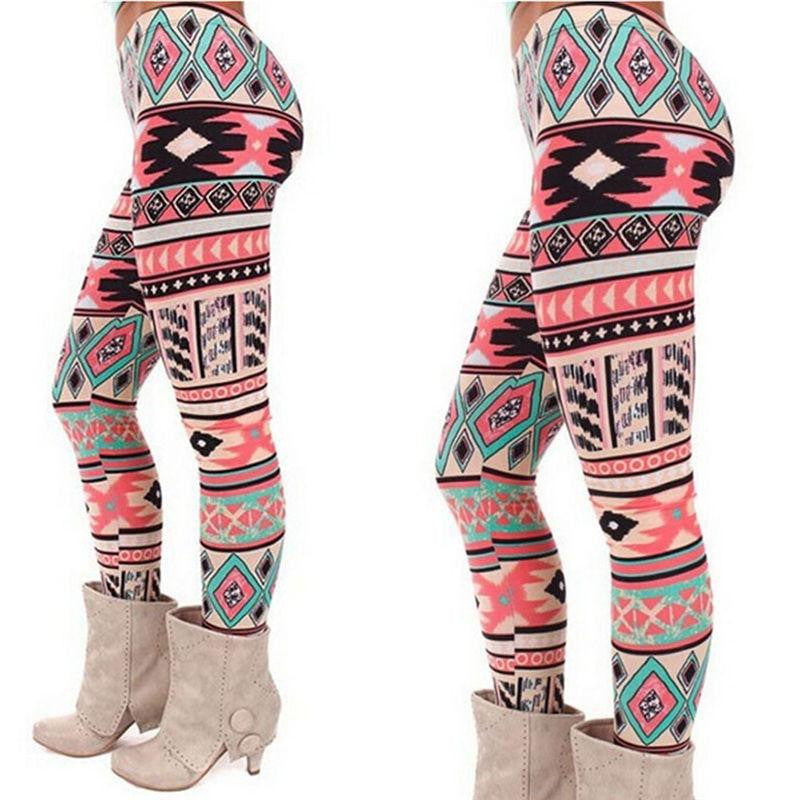 Women Xmas Snowflake Reindeer Knitted Leggings Skinny Pencil Pants