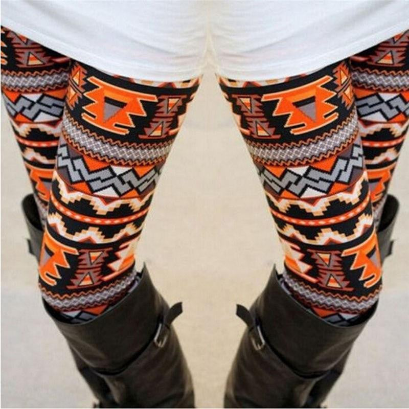 Women Xmas Snowflake Reindeer Knitted Leggings Skinny Pencil Pants