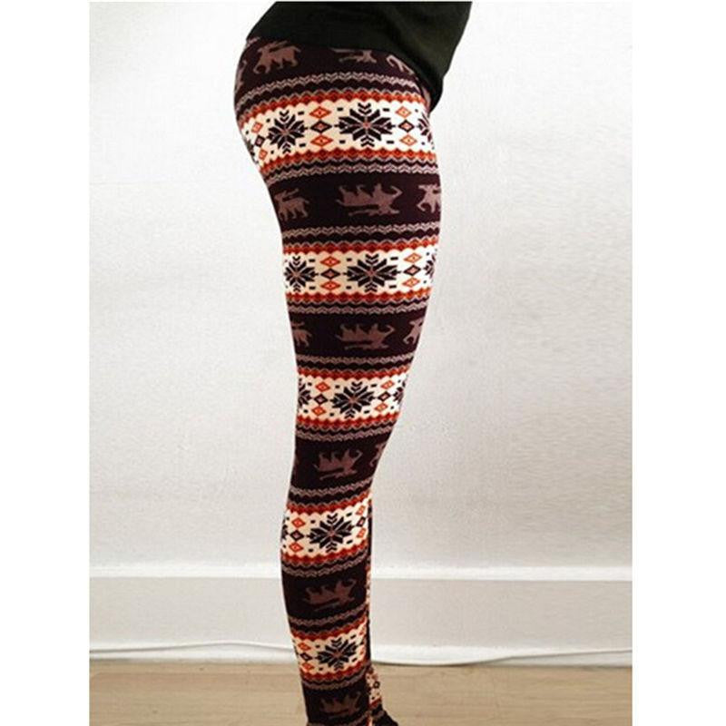 Women Xmas Snowflake Reindeer Knitted Leggings Skinny Pencil Pants
