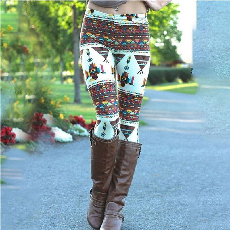 Women Xmas Snowflake Reindeer Knitted Leggings Skinny Pencil Pants