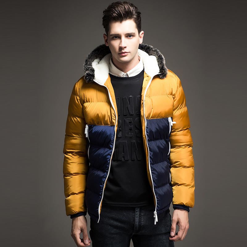 Online discount shop Australia - Contrast Color Mens Jackets Men's Parka Fur hood Men Coat Casual & Fit Thick Man Down Jacket
